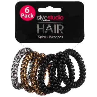 Style Studio Spiral Hair Bands 6pk - Black And Gold 3 Style Studio Spiral Hair Bands 6pk - Black And Gold